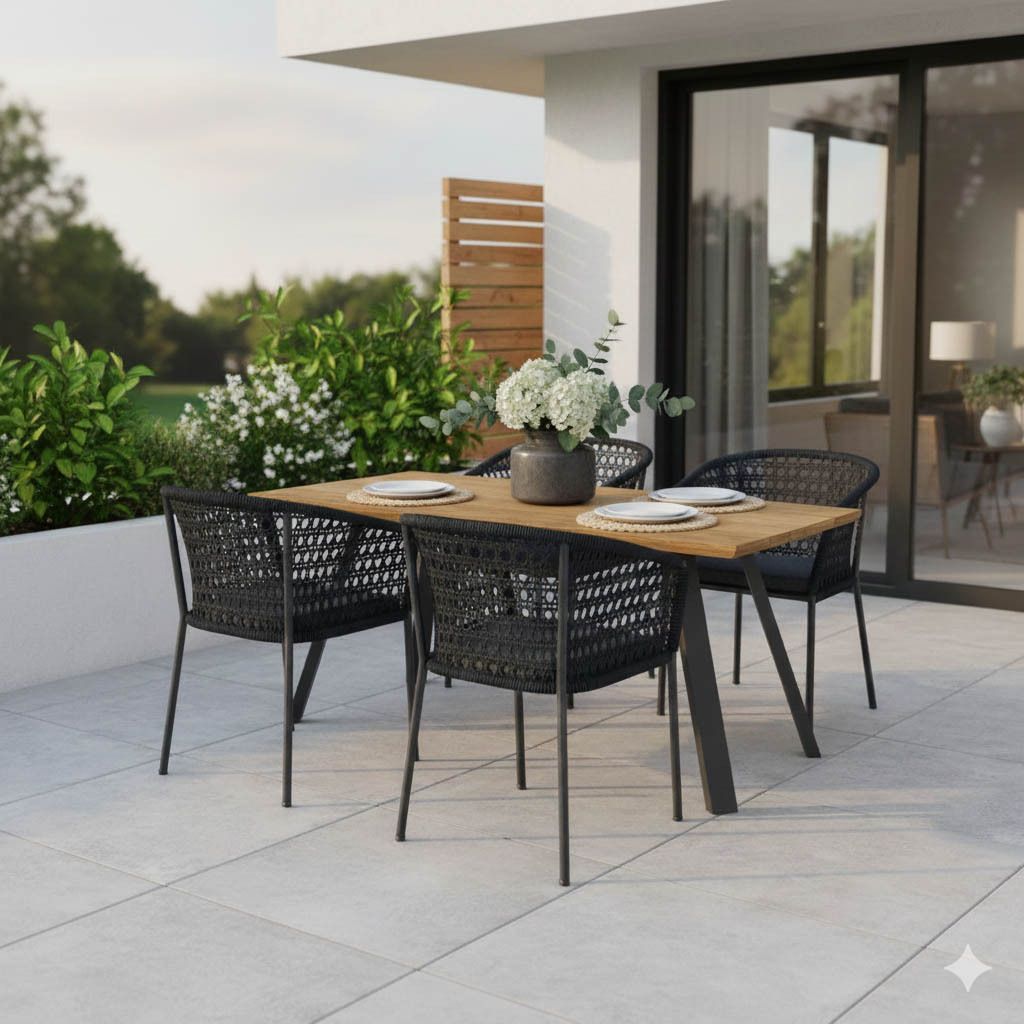 Hagemøbelsett Zui 4 plasser aluminium og teak forfra
