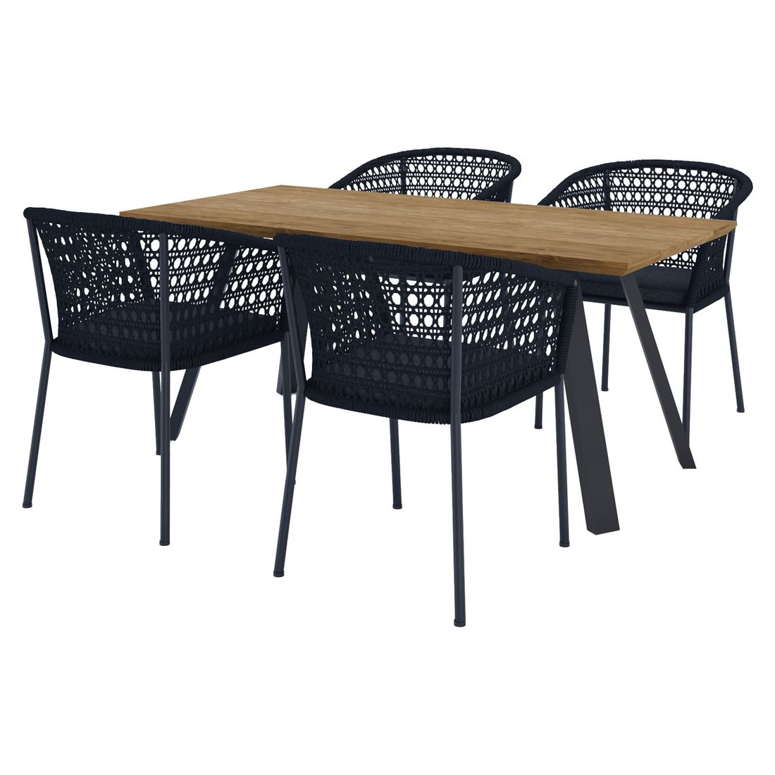 Hagemøbelsett Zui 4 plasser aluminium og teak bakside