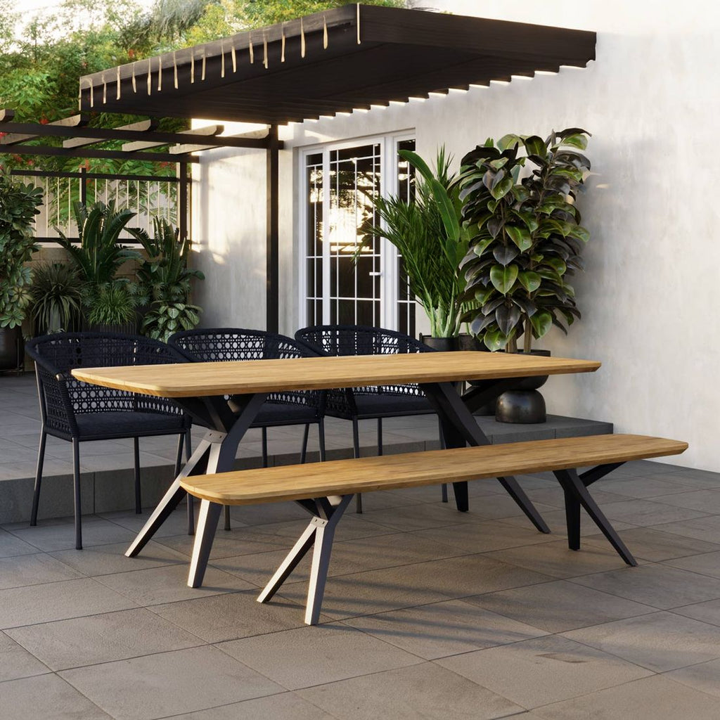 Hagemøbelsett Zui 7 plasser aluminium og teak forfra