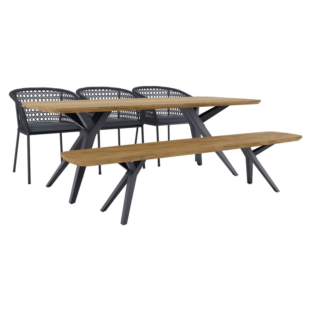 Hagemøbelsett Zui 7 plasser aluminium og teak bakside