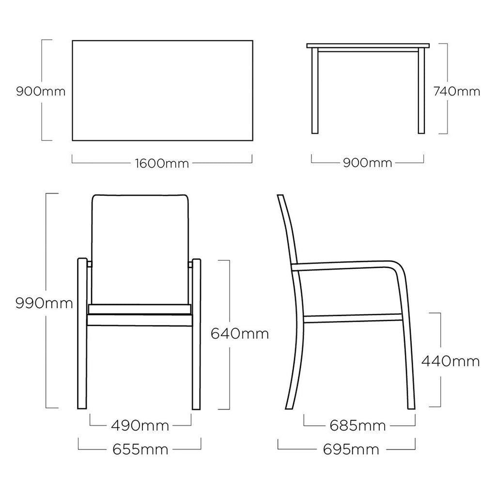 Hagemøbelsett Basic Plus 4 plasser, aluminium detalj av armstøtte