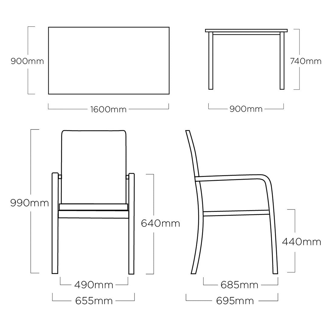 Hagemøbelsett Basic Plus 4 plasser, aluminium detalj av armstøtte