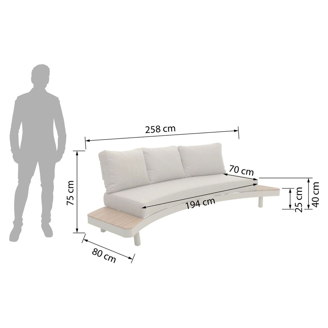 Hagesofa 7015 aluminium/olefin 258x80 cm detalj av stoff