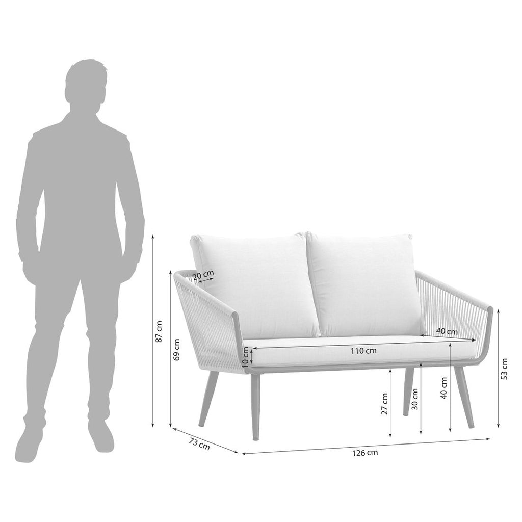 Hagesofa Alex aluminium/tau/olefin 126 cm detalj tau