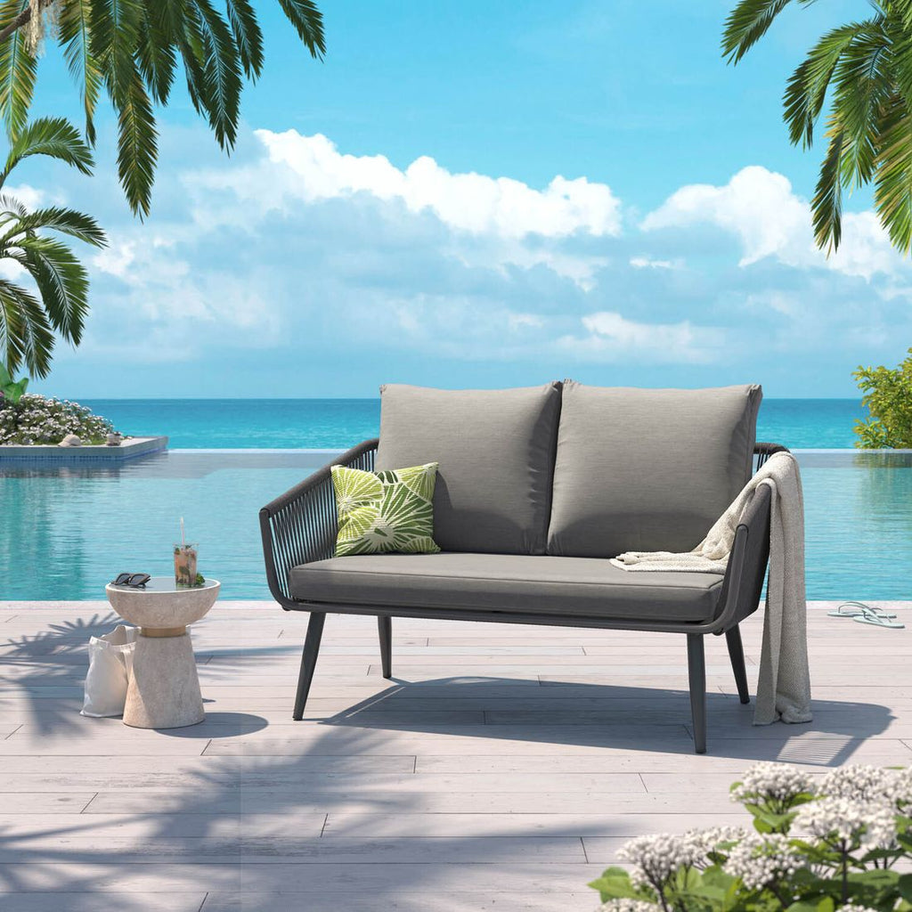 Hagesofa Alex aluminium/tau/olefin 126 cm front