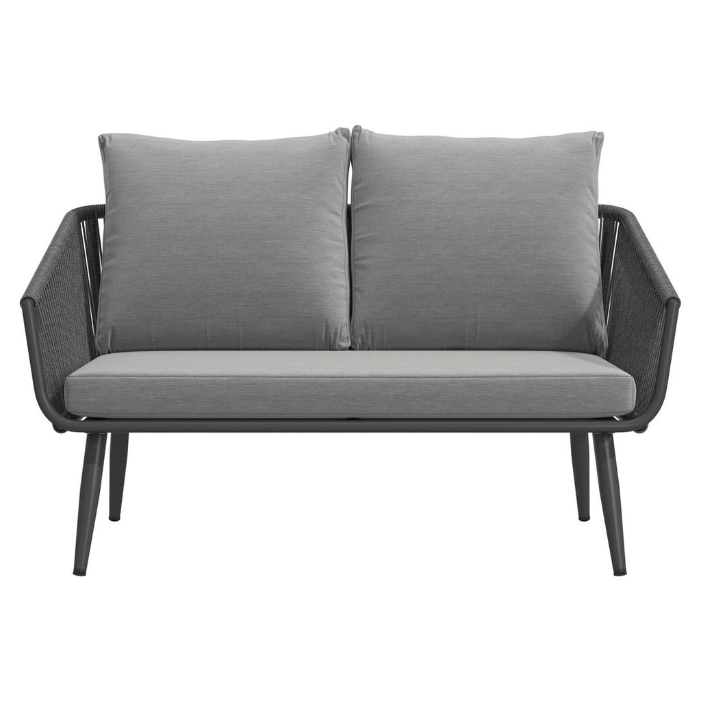 Hagesofa Alex aluminium/tau/olefin 126 cm montert på terrasse
