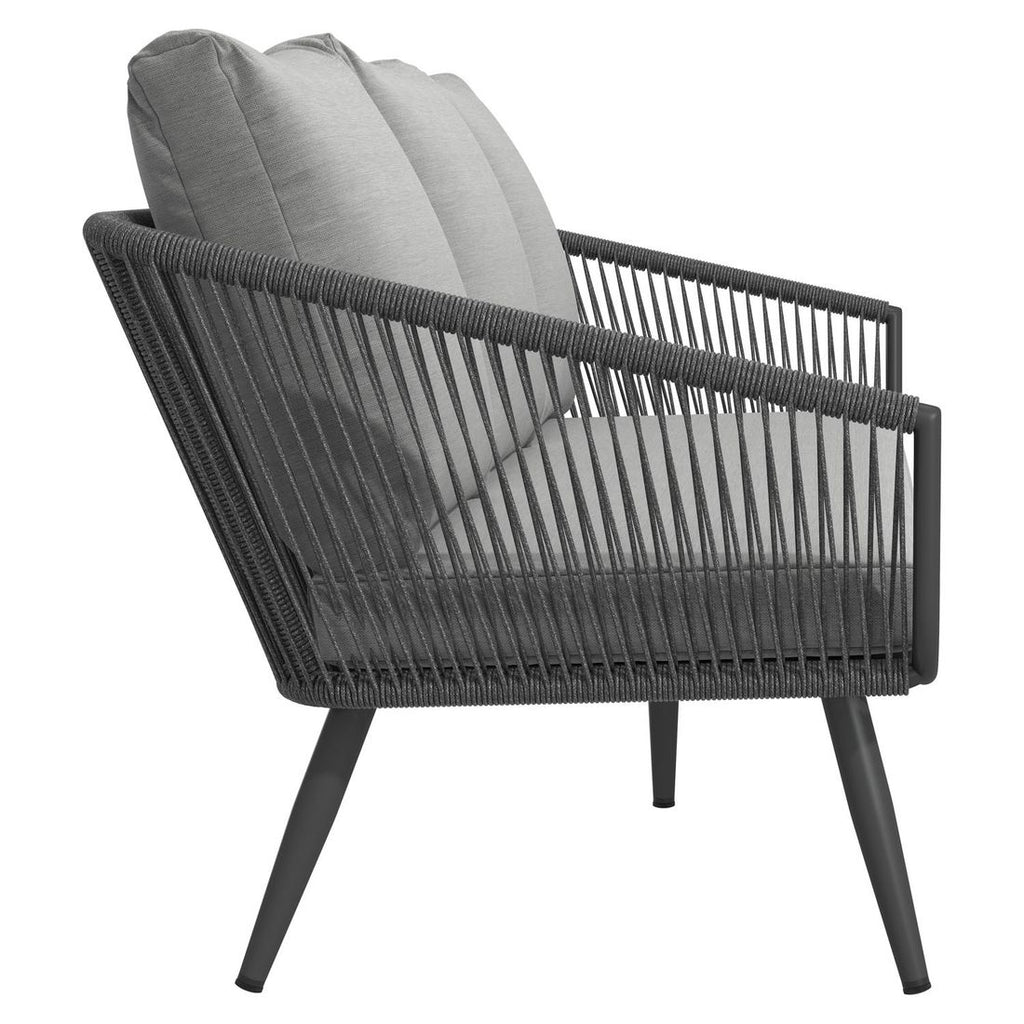 Nærbilde av Olefin-stoff på Hagesofa Alex aluminium tau olefin 180 cm grå