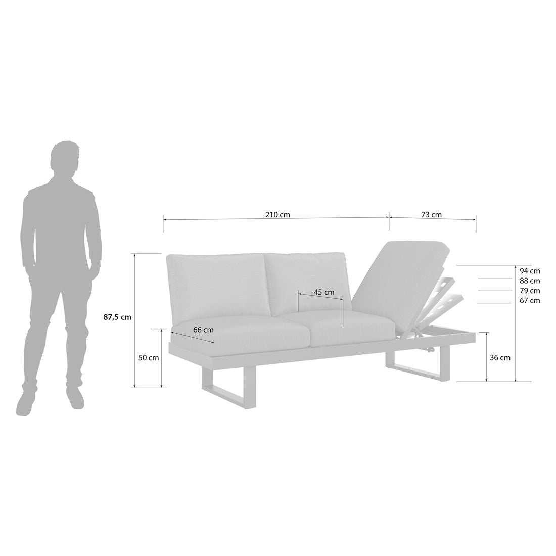 Montert Hagesofa Atlanta justerbar aluminium/olefin på terrasse