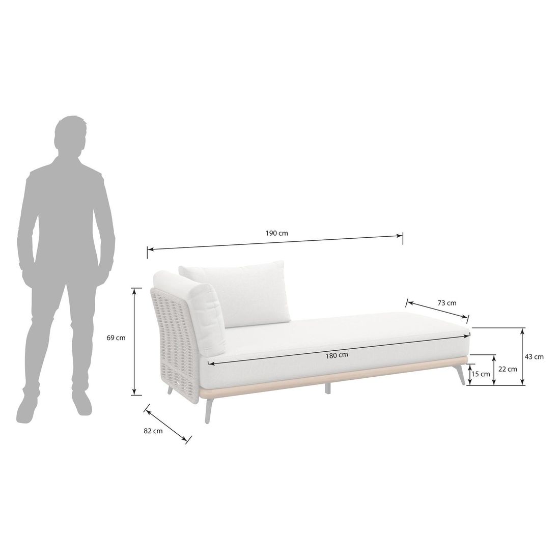 Detalj av tau på Hagesofa Ava akasie/tau 190 cm
