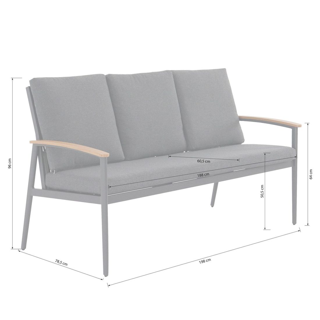 Detalj av rope-flettverk på Hagesofa Avento aluminium og tau 198 cm