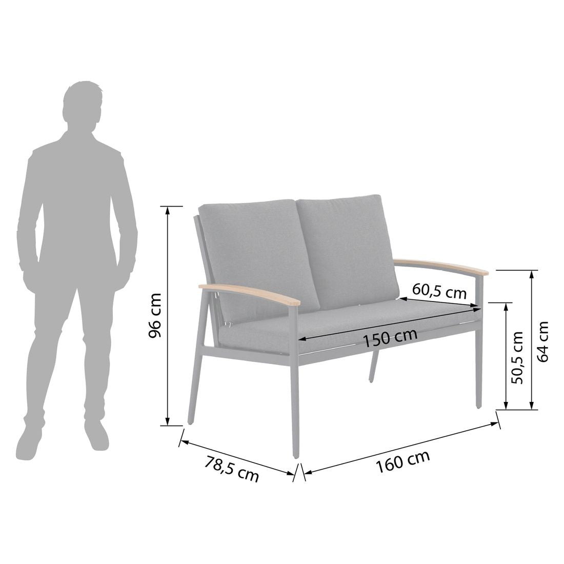 Hagesofa Avento aluminium tau 160 cm detalj av tau materiale