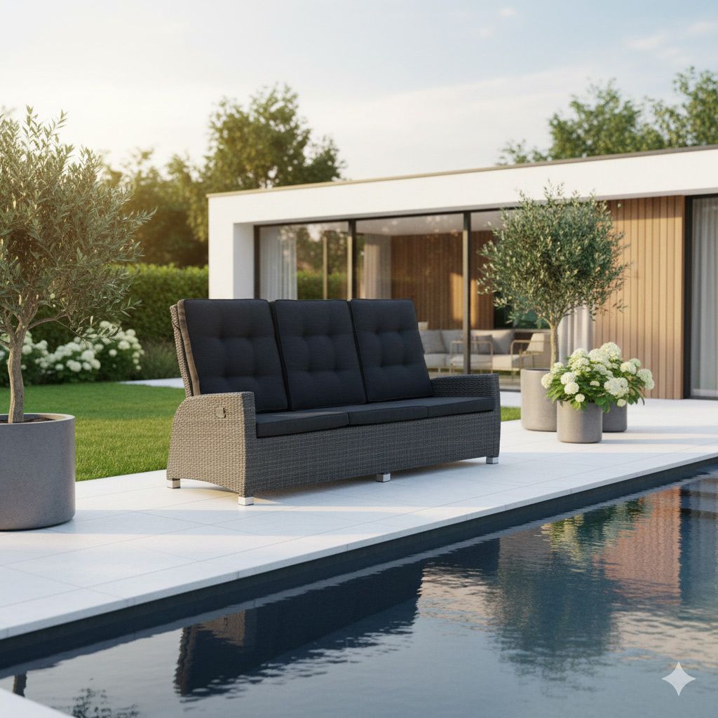Hagesofa Barcelona regulerbar polyrotting 210 cm front