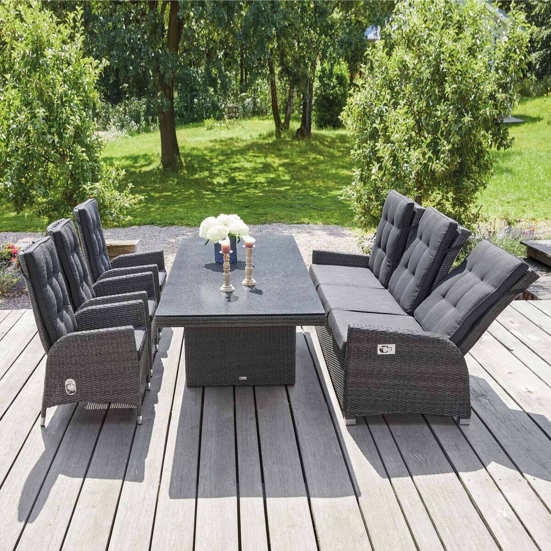 Hagesofa Barcelona regulerbar polyrotting 210 cm med puter