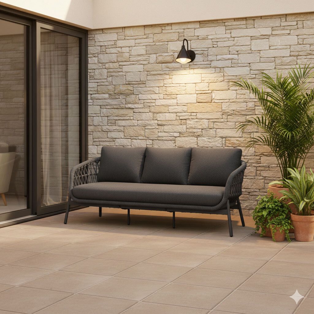 Hagesofa Bari aluminium tau 215 cm forfra
