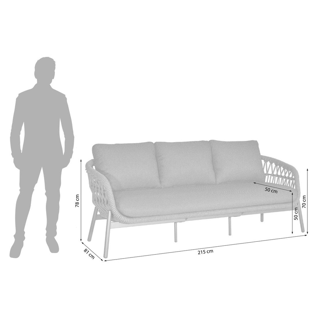 Detalj av rope-flettet på Hagesofa Bari aluminium tau 215 cm