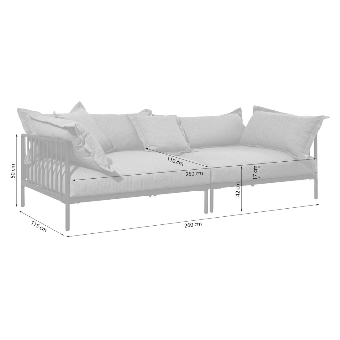 Hagesofa Beary stål/olefin 260x115 cm detalj av stoff