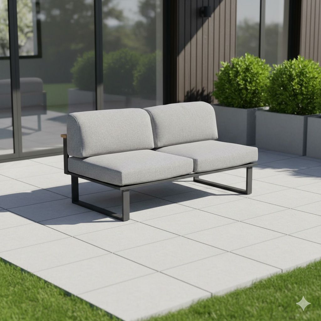 Hagesofa Belvedere rustfritt stål/Tuvatextil 148 cm forfra