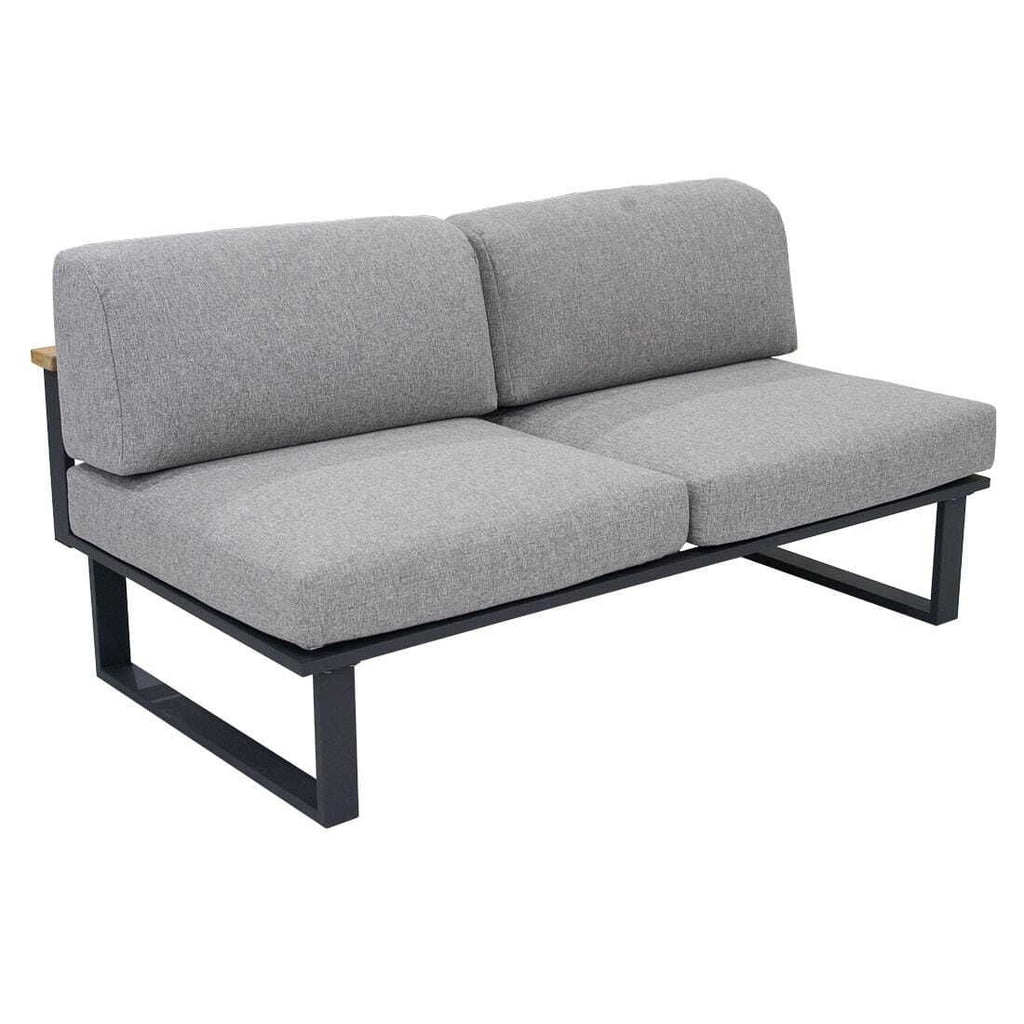 Detalj av stoff og ramme på Hagesofa Belvedere rustfritt stål/Tuvatextil 148 cm