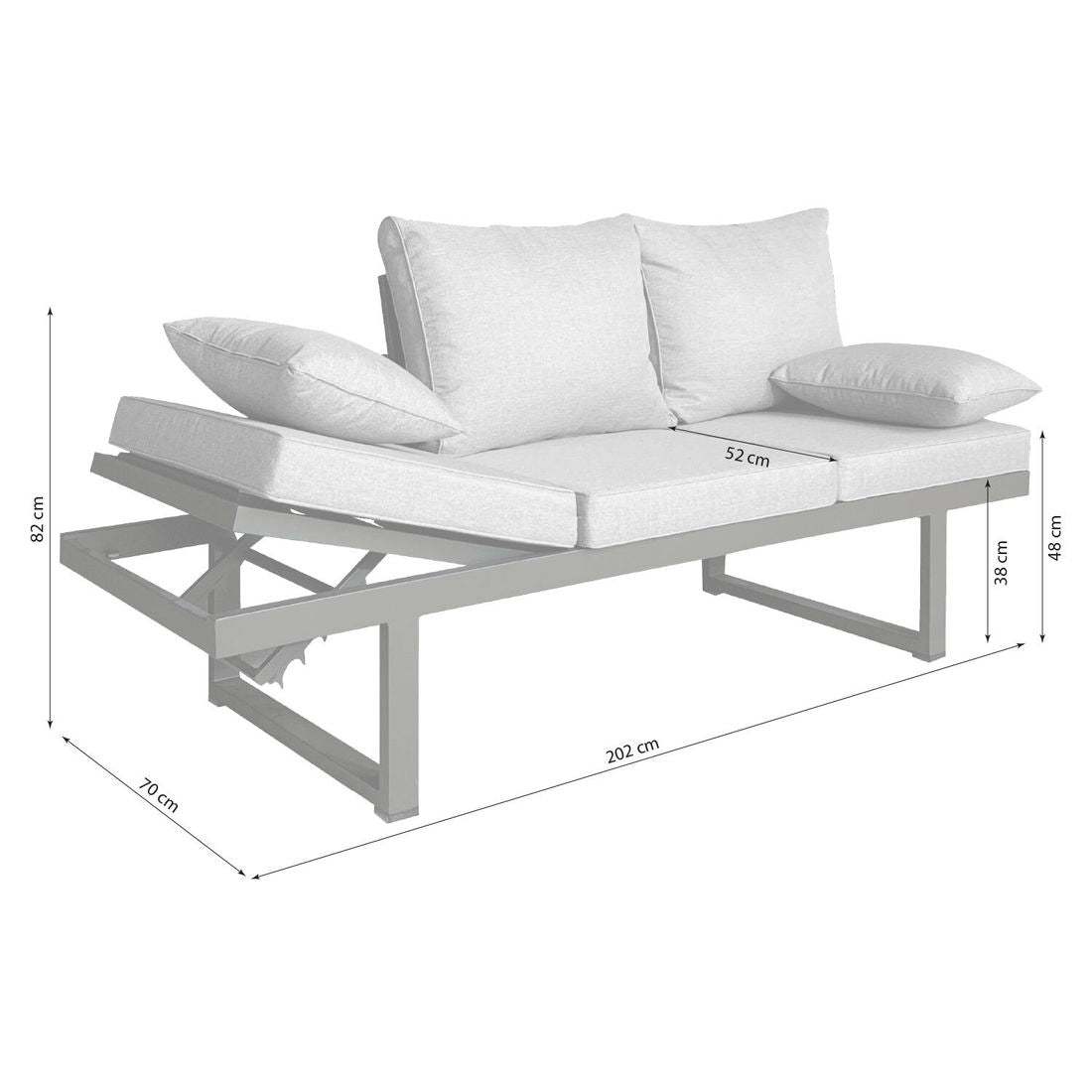Detalj av aluminiumsramme på Hagesofa Bondino aluminium regulerbar rygg 202 cm - LC Garden