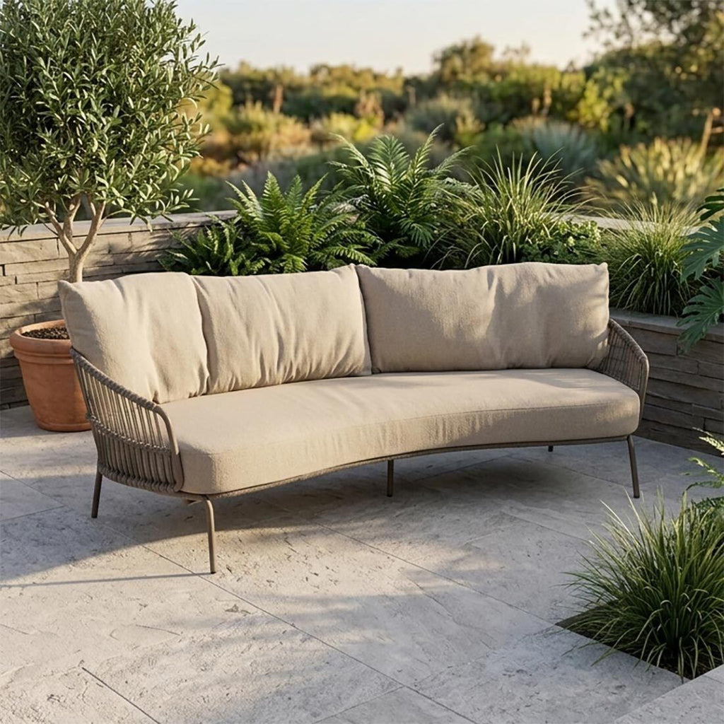 Hagesofa Capalbio rustfritt stål tau olefin 226 cm forfra