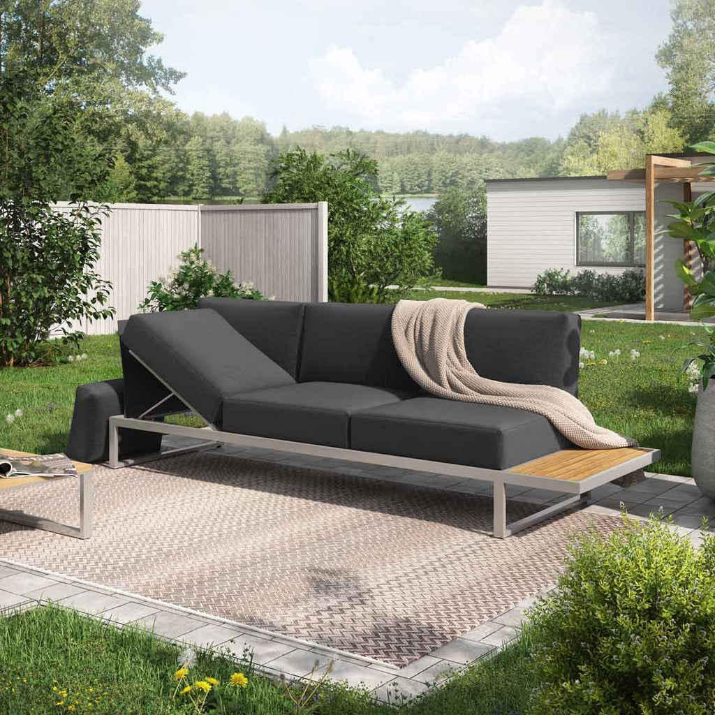 Hagesofa Capri justerbar rustfritt stål 240 cm forfra