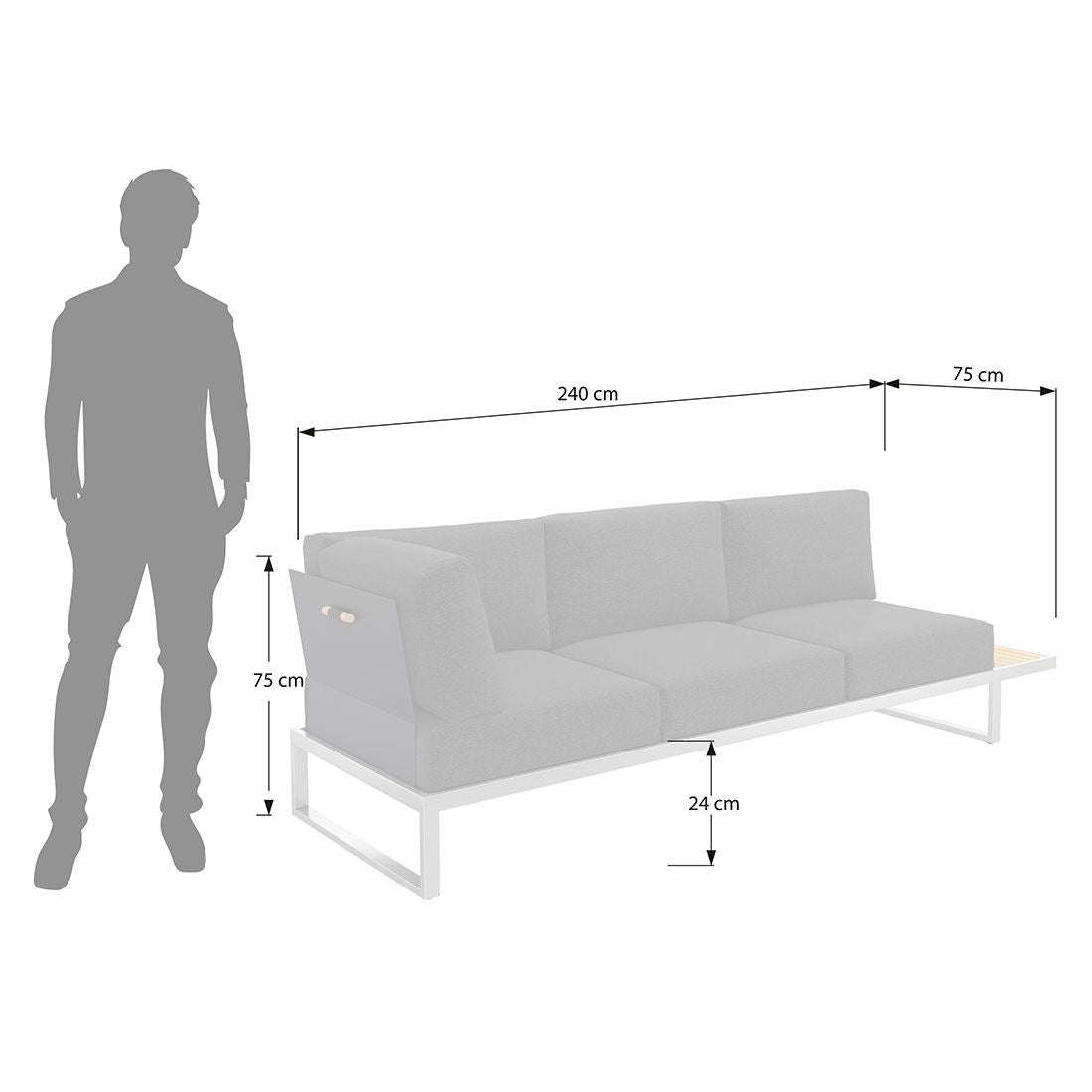 Detalj av stoff og ramme på Hagesofa Capri justerbar rustfritt stål 240 cm