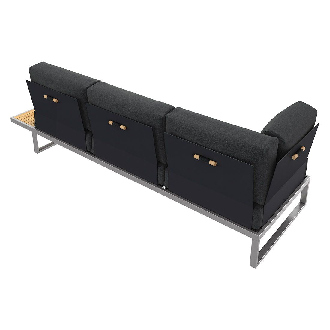 Nærbilde av justerbar ottoman på Hagesofa Capri justerbar rustfritt stål 240 cm