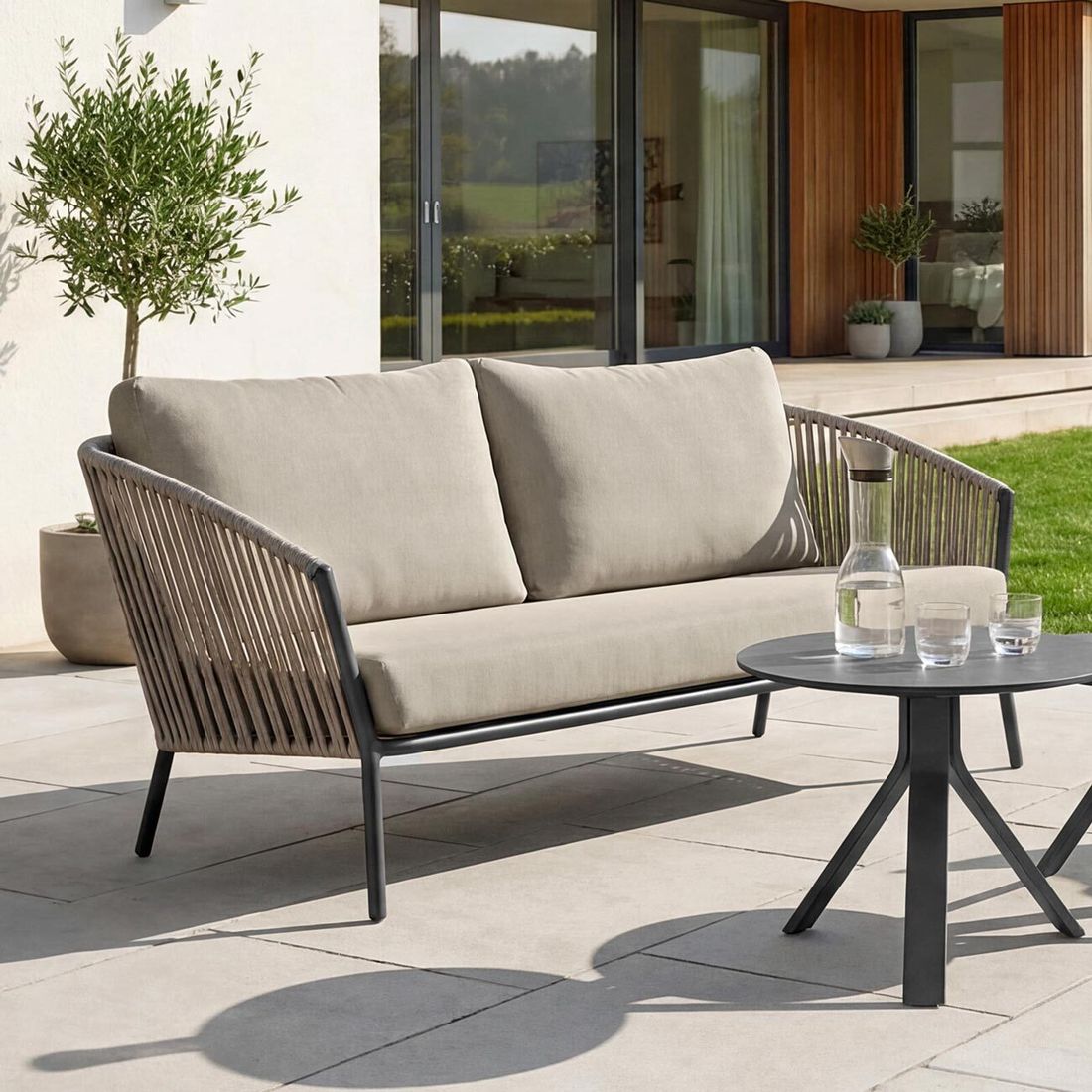 Hagesofa Cliff aluminium og tau 170 cm forfra