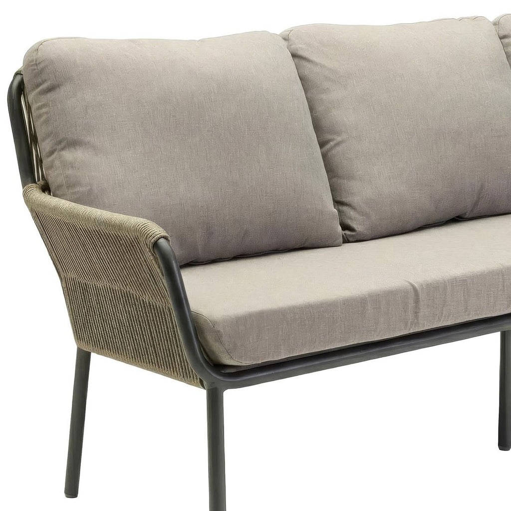 Detalj av flettet tau på Hagesofa Como aluminium tau olefin 200 cm