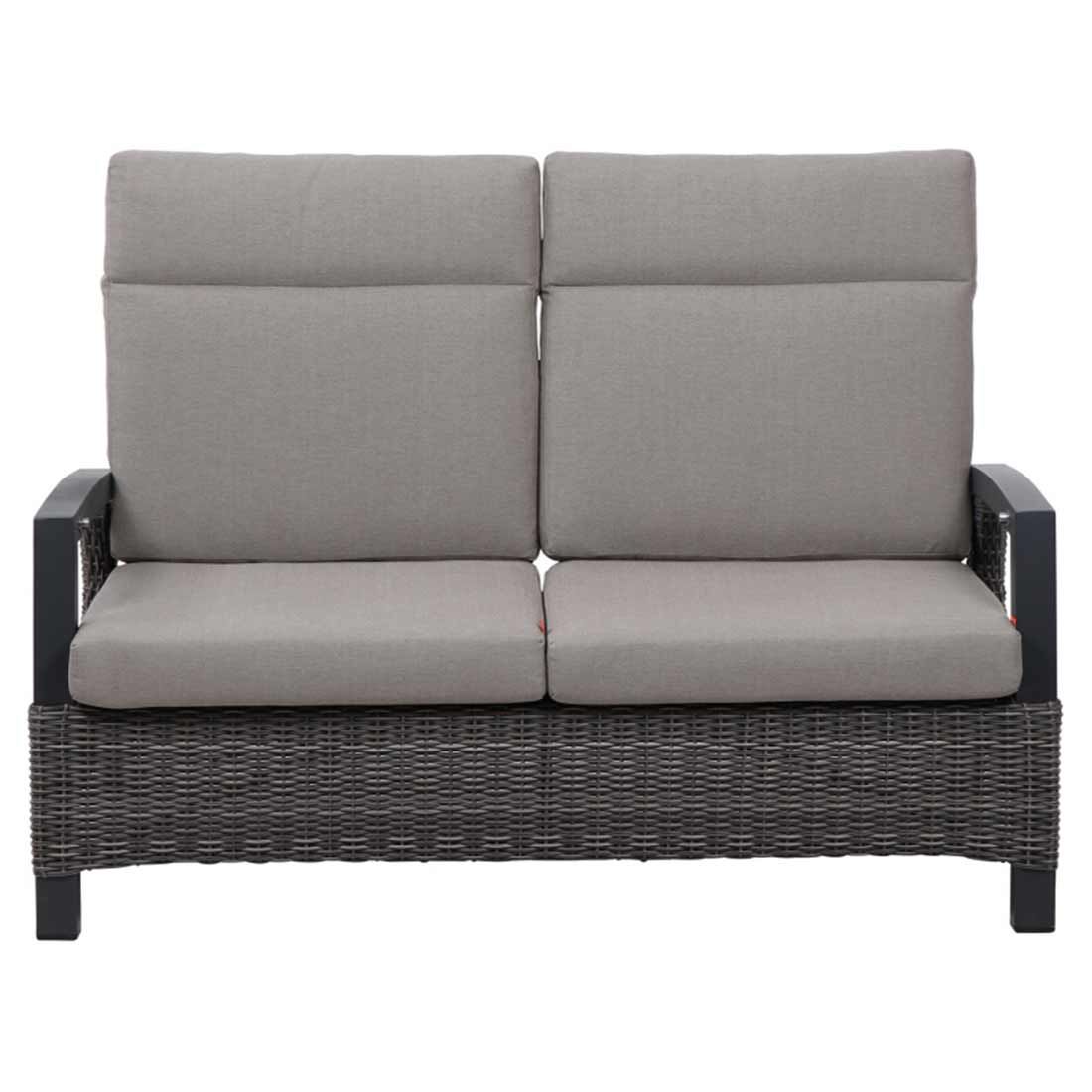 Nærbilde av regulerbar ryggstøtte på Hagesofa Corido regulerbar flettverk aluminium 146 cm