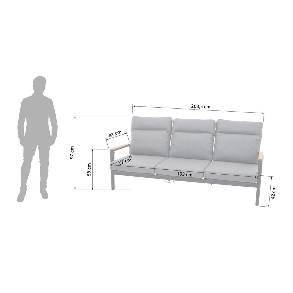 Detalj av tau på Hagesofa Cortina aluminium og tau 208 cm