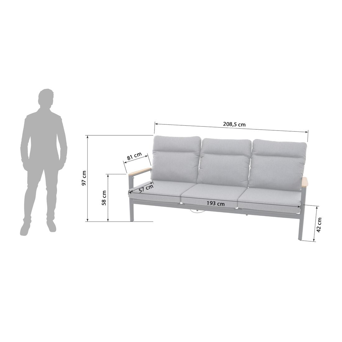 Detalj av tau på Hagesofa Cortina aluminium og tau 208 cm