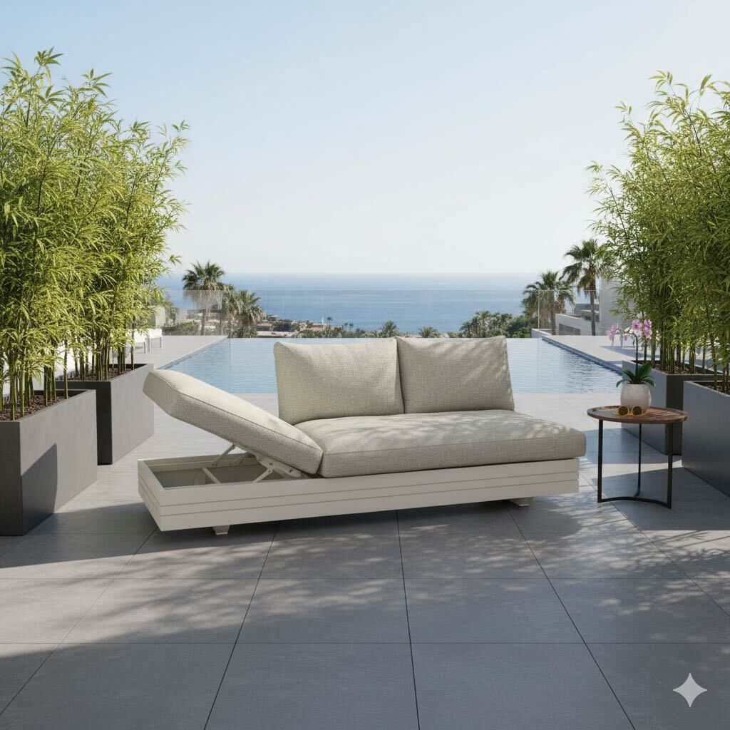 Hagesofa Cubo Neo aluminium/olefin 198 cm regulerbar rygg foran