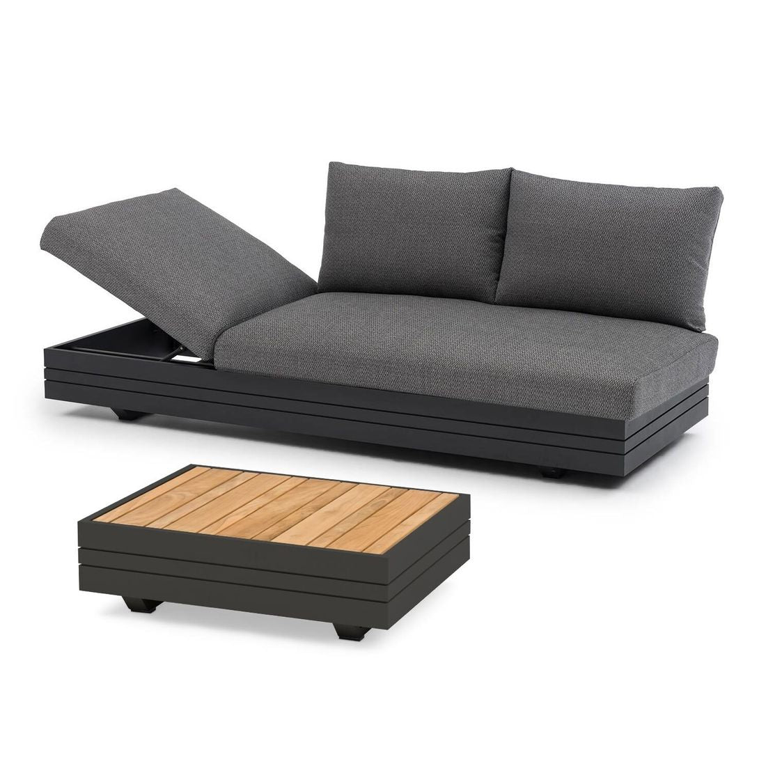 Hagesofa Cubo Neo med loungebord aluminium teak bakside
