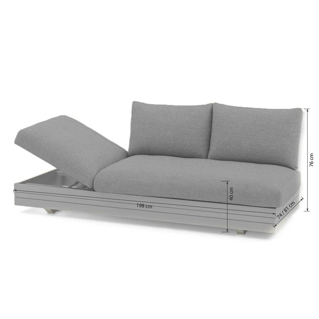 Detalj av aluminiumsramme på Hagesofa Cubo Neo med loungebord aluminium teak