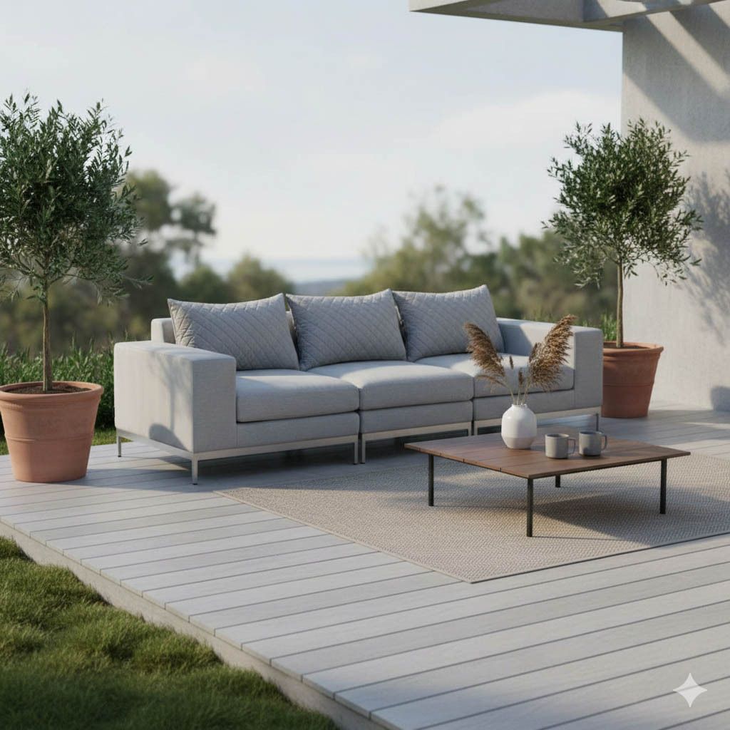 Detalj av Hagesofa Ego Modular aluminium/Sunbrella 253 cm stoff
