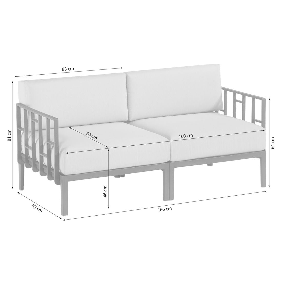 Hagesofa Engels plast/blandingsstoff 166 cm nærbilde av armlene