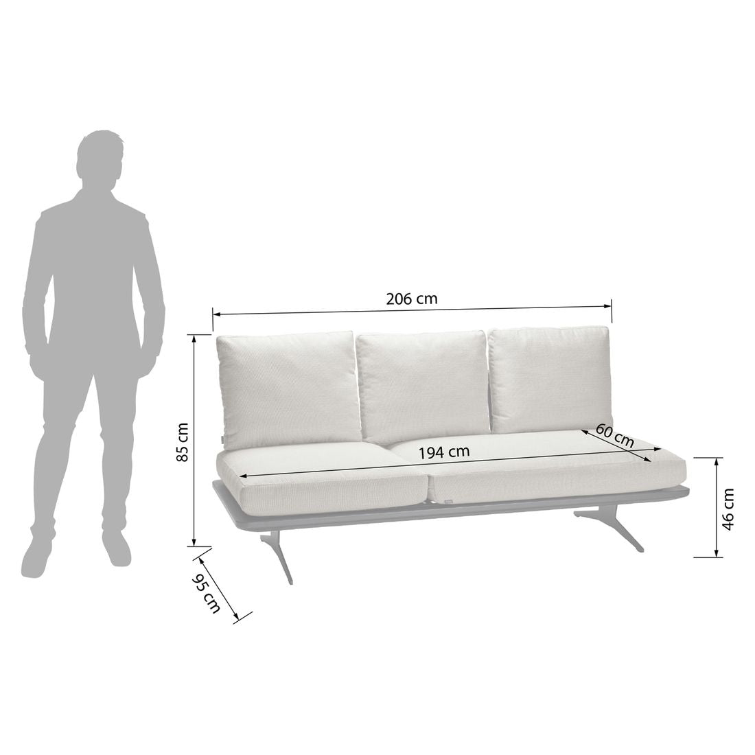 Detalj av Hagesofa Enya justerbar aluminium/tau 206 cm