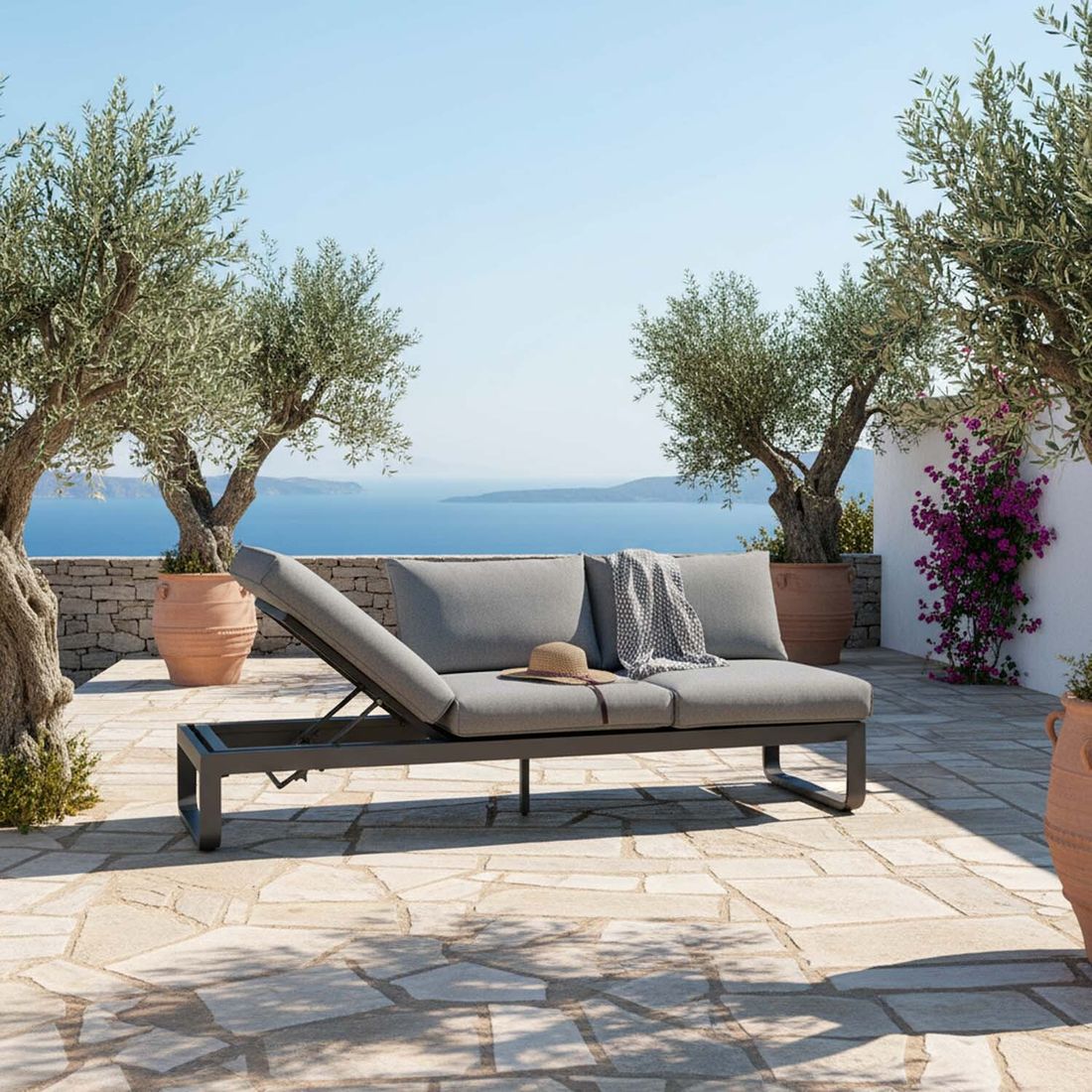 Hagesofa Fly justerbar aluminium/olefin 207 cm foran