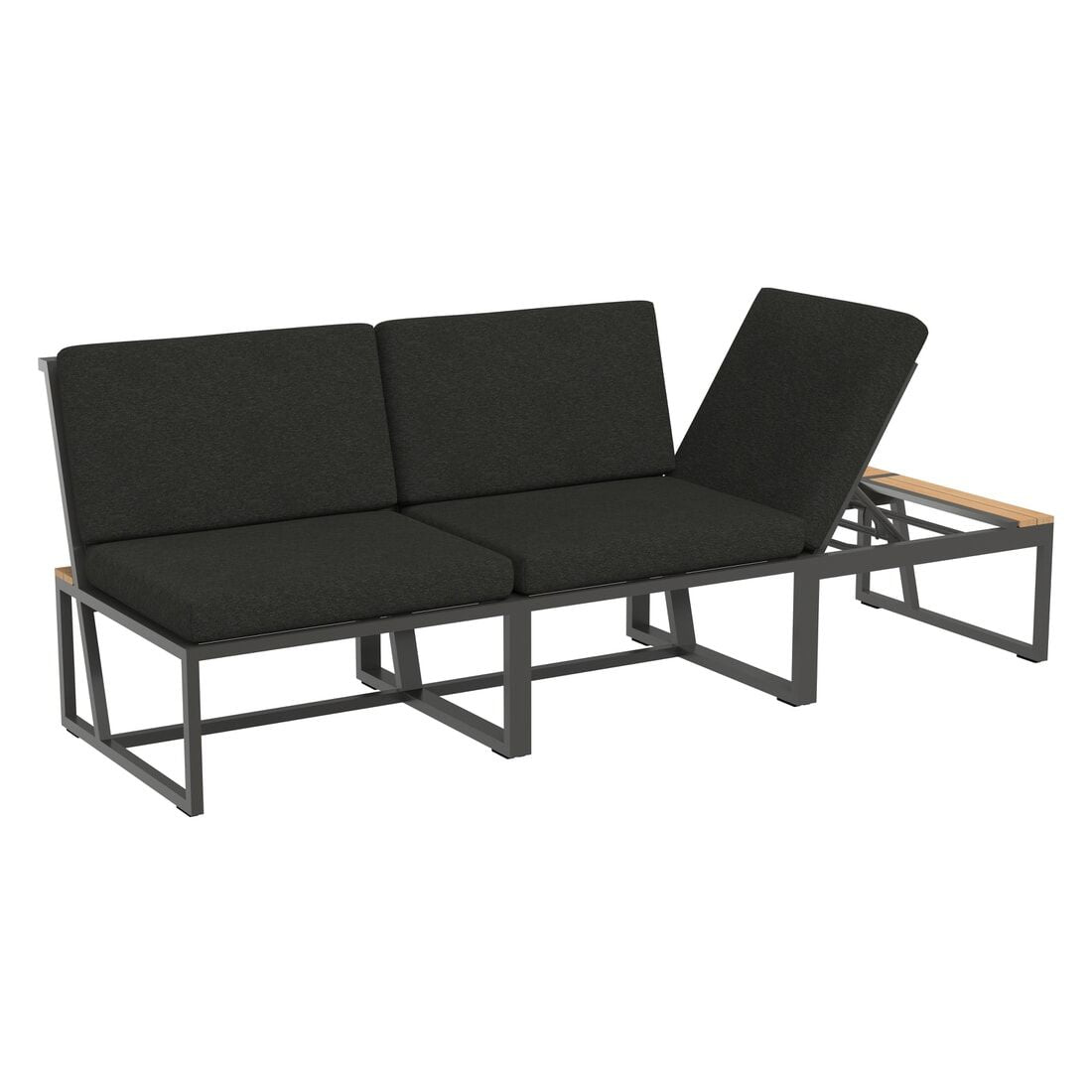 Detalj av stoff og ramme på Hagesofa Havanna regulerbar aluminium 213 cm