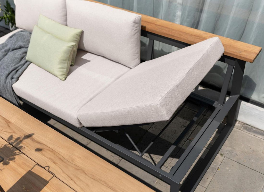 Hagesofa Jimmy med regulerbar rygg aluminium olefin i avslappet posisjon