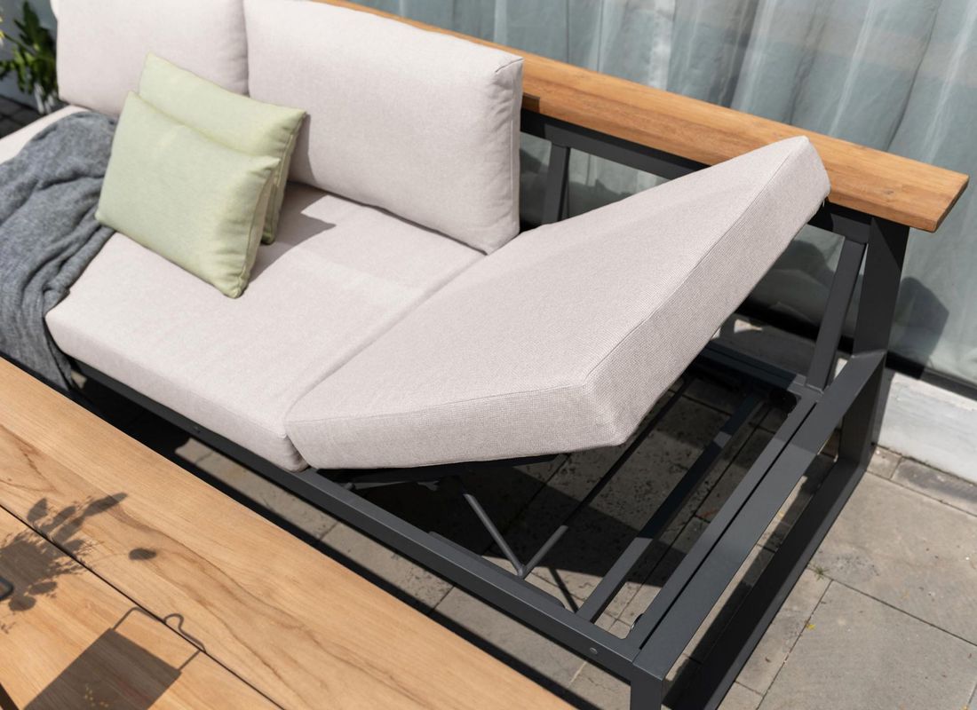 Hagesofa Jimmy med regulerbar rygg aluminium olefin i avslappet posisjon
