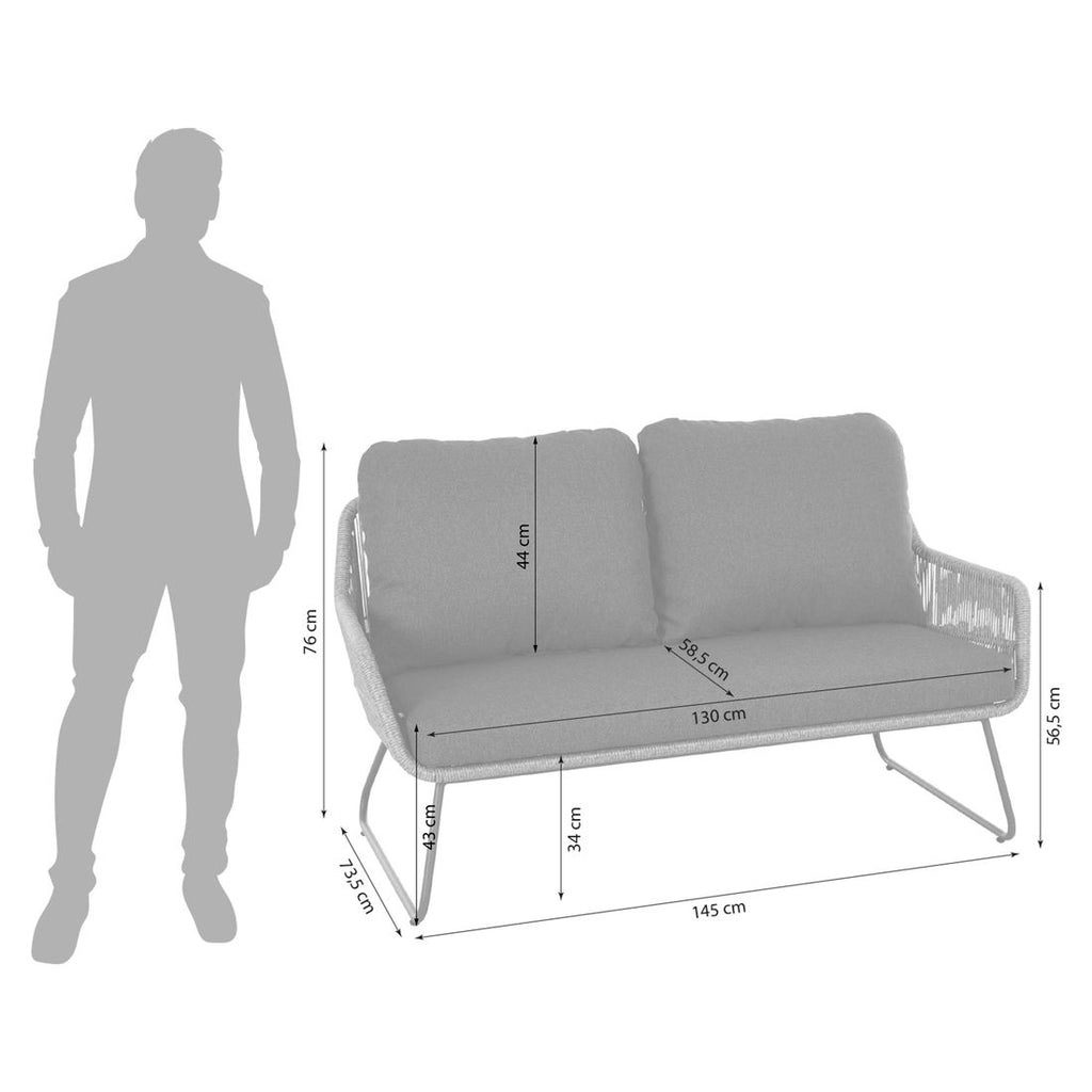 Montert Hagesofa Kansas aluminium/flettverk 145 cm i hage