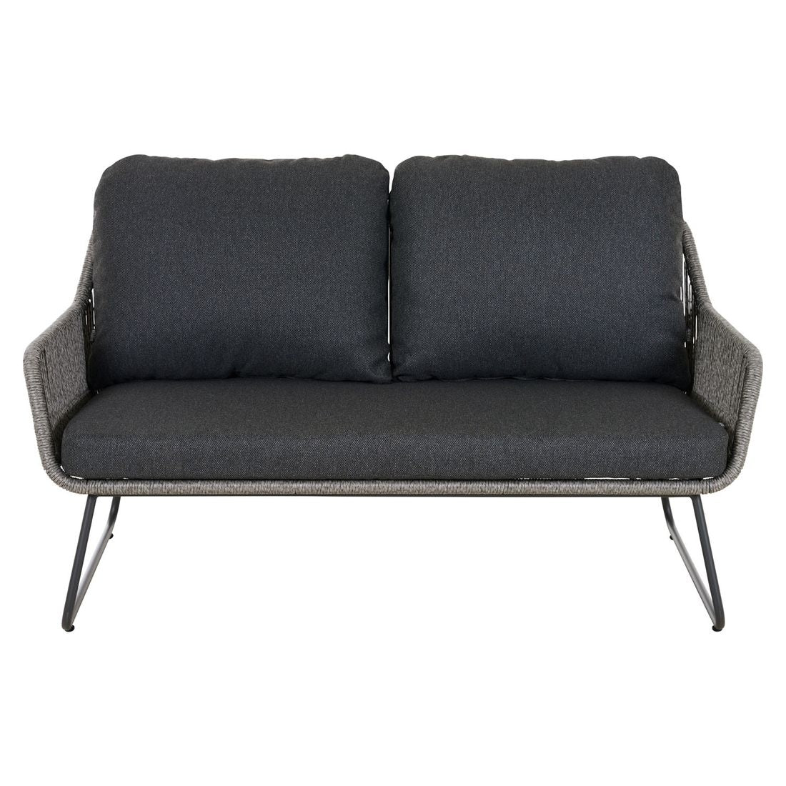 Nærbilde av armstøtte på Hagesofa Kansas aluminium/flettverk 145 cm