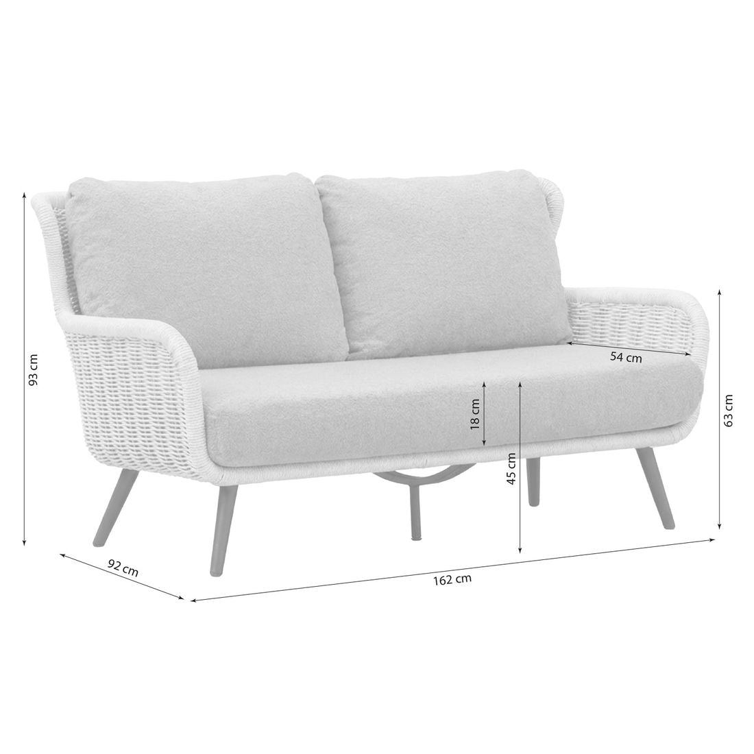 Montert Hagesofa Key Largo aluminium tau 162 cm på terrasse