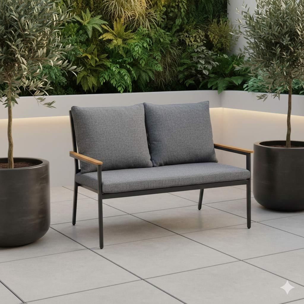 Hagesofa Liguria aluminium og flettverk foran