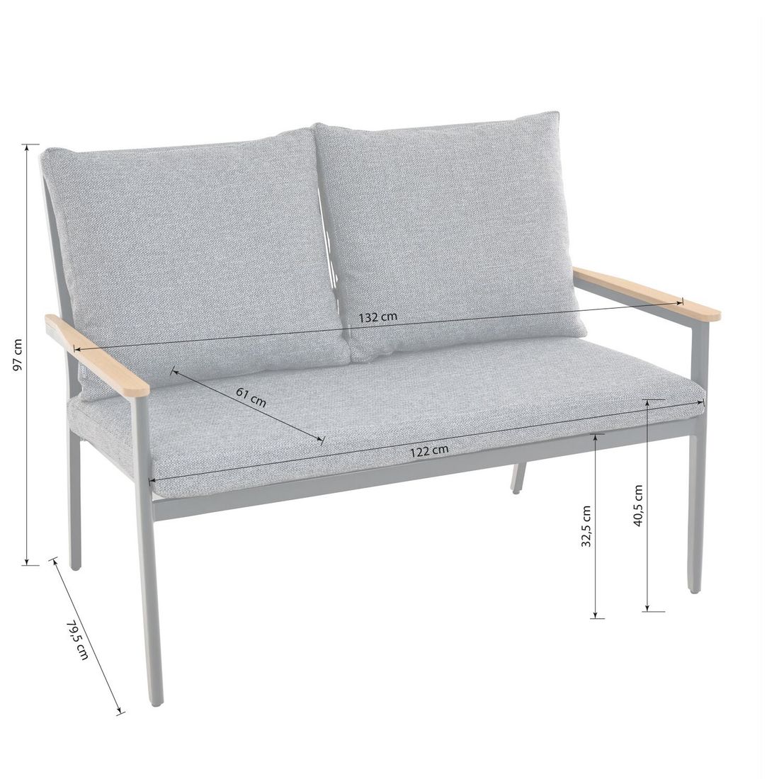 Hagesofa Liguria aluminium og flettverk detalj flettverk