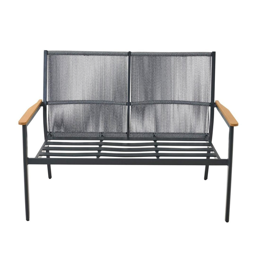 Hagesofa Liguria aluminium og flettverk armstøtte detalj