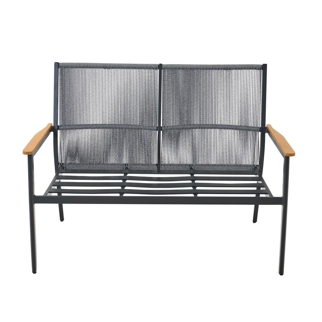 Hagesofa Liguria aluminium og flettverk armstøtte detalj