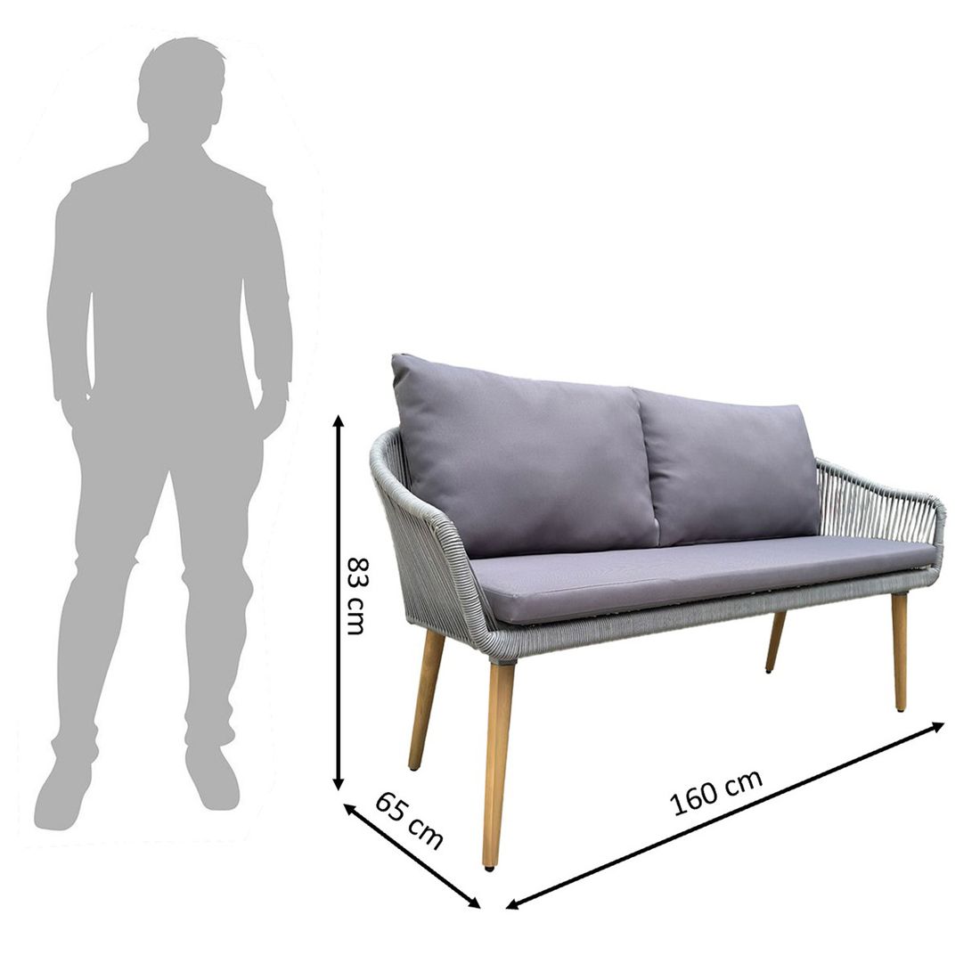 Detaljbilde av tau på Hagesofa Lille akasie tau polyester 160 cm